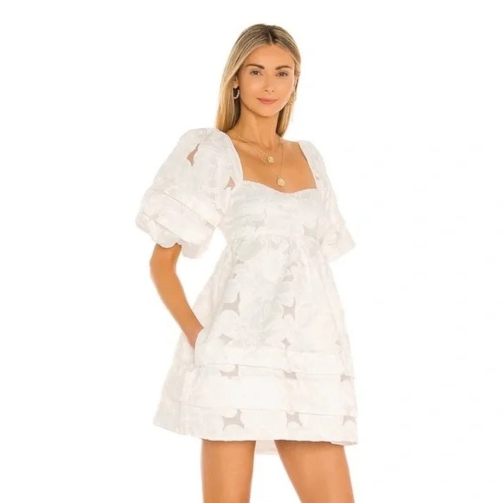 For Love And Lemons White Mini Dress with Puff Sleeves